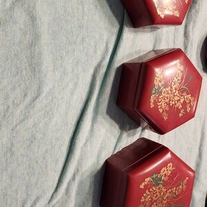 Elegant Red Decorative Boxes with Gold Floral Design